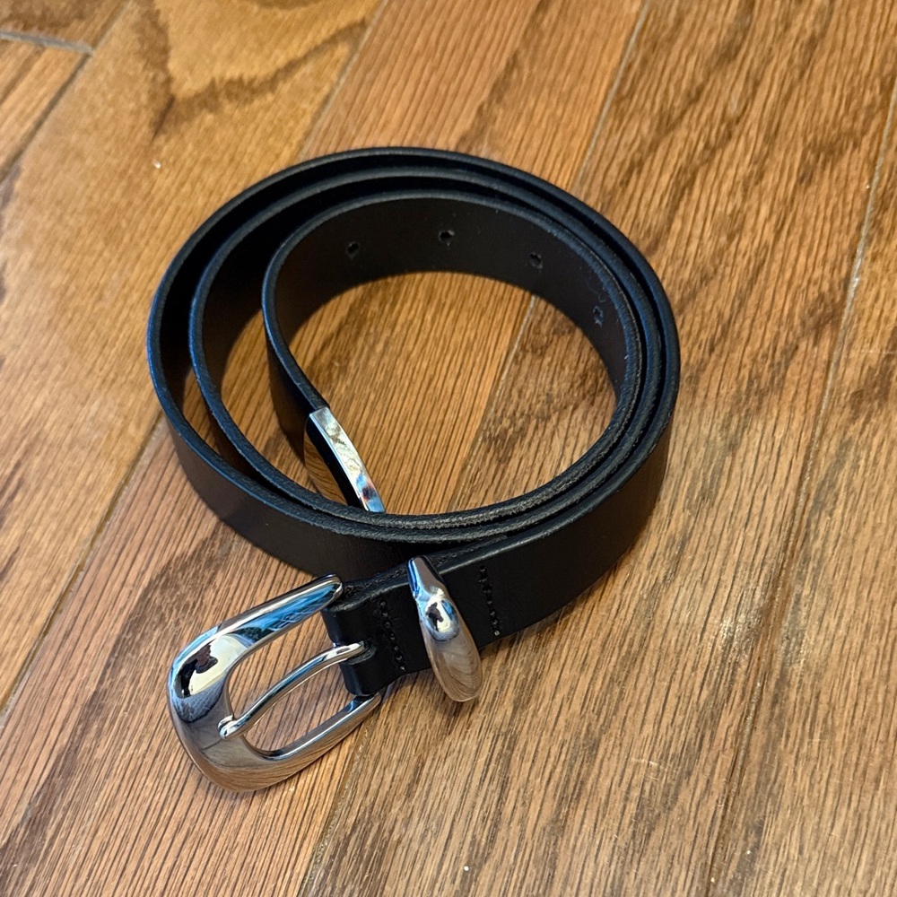 Madewell Black Leather Belt with Silver Buckle